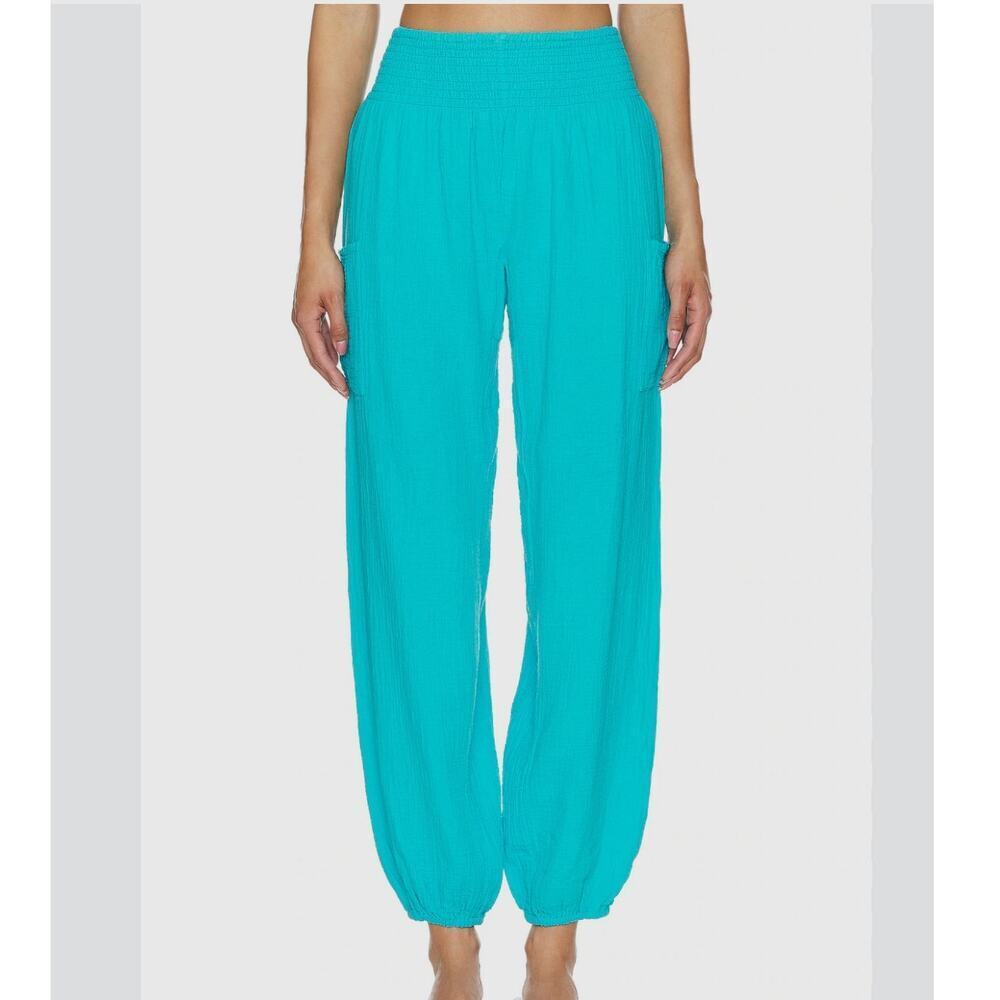 Bobi Pull On Elastic Waist High Rise Trouser Pants Mermaid Blue Women Size M NWT